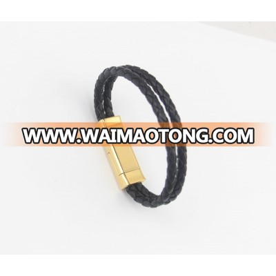 2019 New Design Welcome OEM PU Leather Carging Type C Magnetic Usb Cable Bracelet